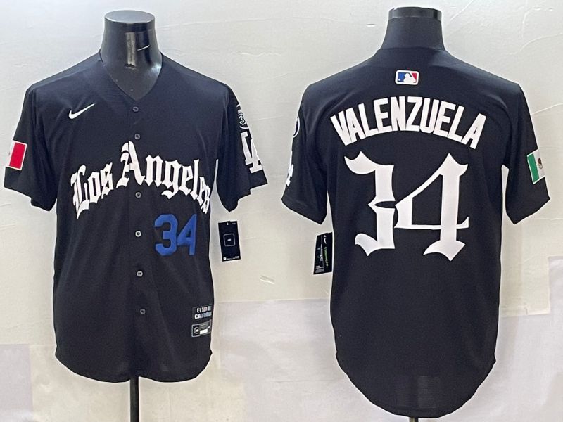 Men Los Angeles Dodgers #34 Valenzuela Black Five generations Joint Name 2025 Nike MLB Jersey style 2